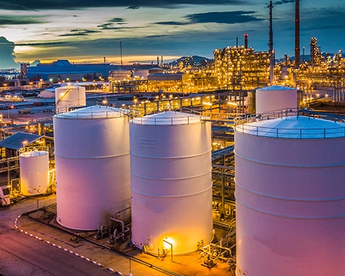 Oil refinery at night. Petroleum contamination, Petroleum contaminants, Petroleum hydrocarbon forensics, Petroleum hydrocarbons, Total Petroleum hydrocarbons