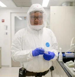 Pace Scientist working in laboratory. Cleanroom certification, cleanroom service, cleanroom testing, iq oq pq, biosafety cabinet certification