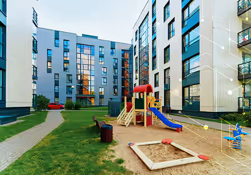 urban apartment complex with playground. 4 Steps to Rental Property Compliance with New York’s Lead Laws