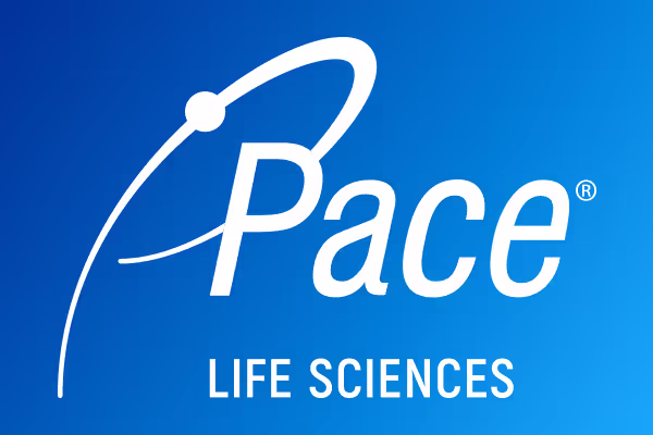 White Pace® Life Sciences logo on blue background.
