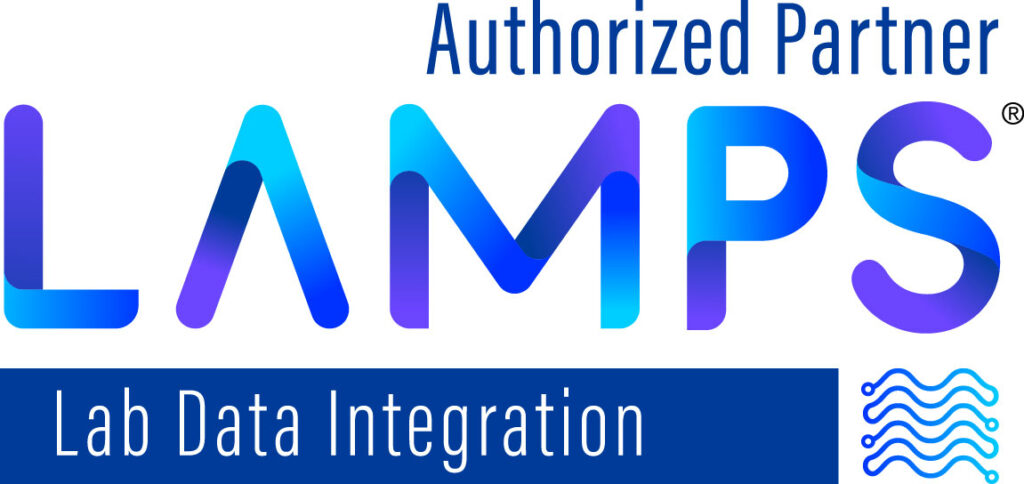 Authorized Partner: LAMPS Lab Data Integration logo in blue gradient letters with a wavy blue icon on the right.